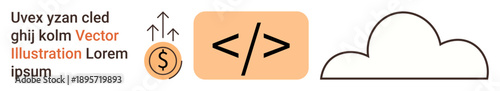 Economic growth, cloud technology, coding, digital finance, savings, web services. Symbols of dollar, cloud and coding icon. Economic growth and cloud technology concept