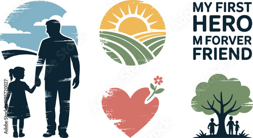 Father and daughter silhouette illustrations, displaying paternal bond with nature elements and heartfelt text