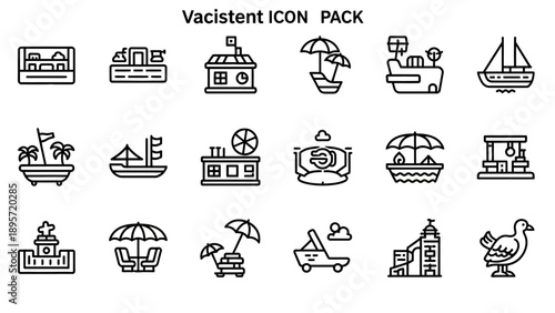 Vacation icons set with travel symbols.