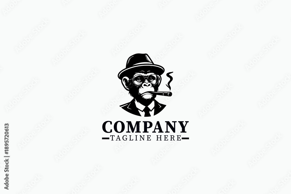 Obraz premium Gentleman Monkey Logo Collection – Vintage Gangster Ape Black and White Vector Illustration