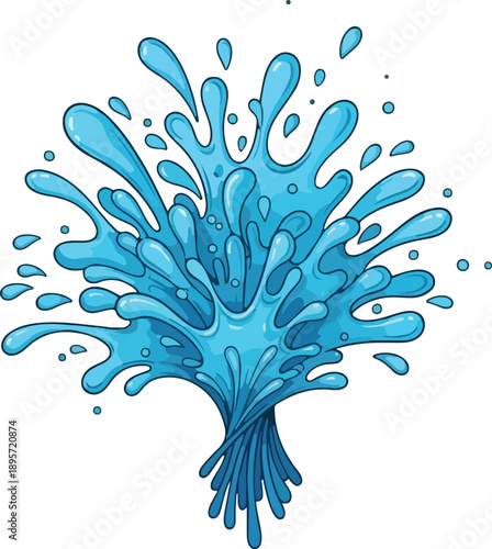 A vibrant blue liquid splash illustration on a clean white background from a direct viewpoint