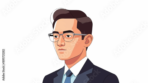 Illustrated portrait of a professional man in a suit and glasses, looking to the side.