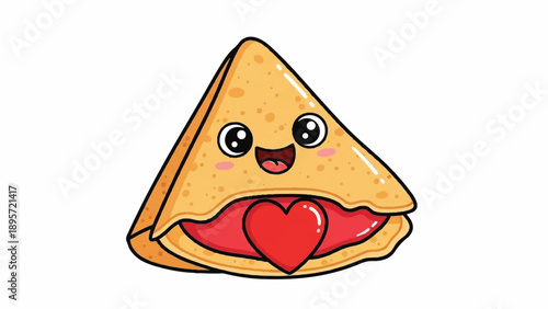 Playful Cartoon Triangle Nacho Chip with Cute Heart Emoji.