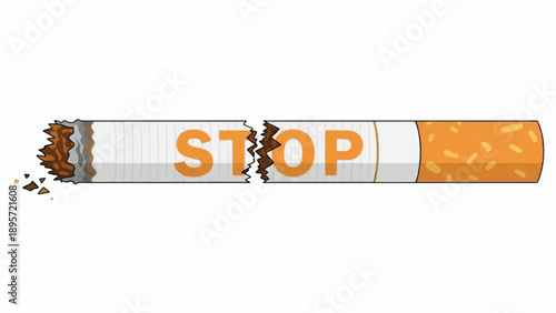 Broken cigarette with a Stop sign conveys an anti-smoking message and health awareness.