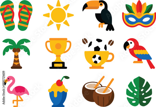 Brazil Carnival Outline Manual Design Set Festival, Travel & Summer Icons