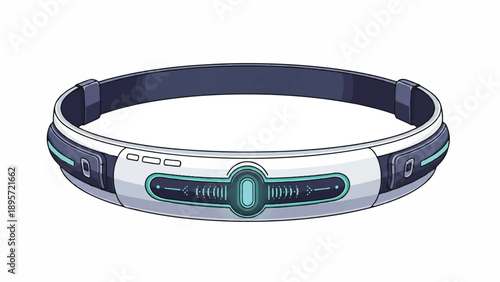 Futuristic wearable wristband device with glowing centerpiece and sleek blue white design.