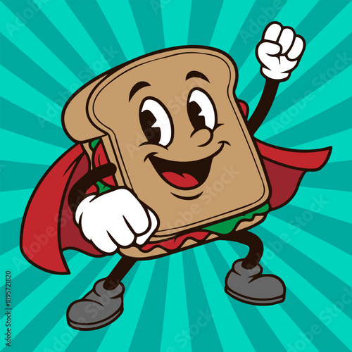 burger sandwich superhero cape illustration