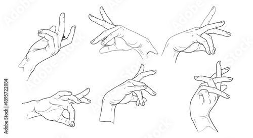 Collection of Hand Gestures Illustrated in Simple Line Art.