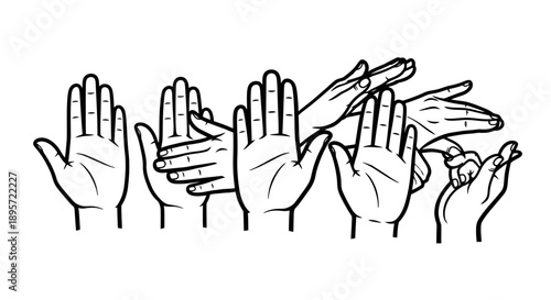Foto Diverse Hand Gestures Illustration in Black and White.