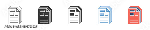 Diverse collection of multi-page document icons, showcasing various styles for digital data representation, file management, and organizational interfaces in web and app designs