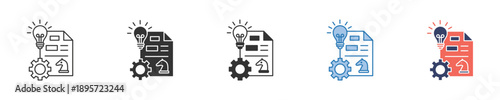 Streamlined conceptual icon set illustrating the dynamic process of innovative project development, idea generation, and strategic solution implementation within a digital document
