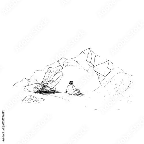 Lonely Penguin Sitting on Iceberg in Antarctica Landscape