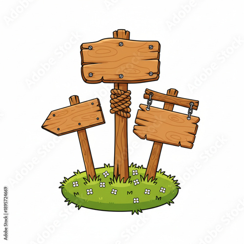 Cartoon Wooden Signpost Illustration