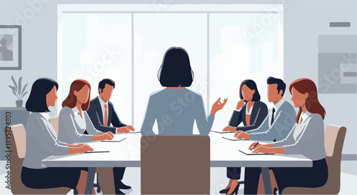 Business Meeting in Progress Diverse Team Collaborating Around a Conference Table in a Modern Office Setting