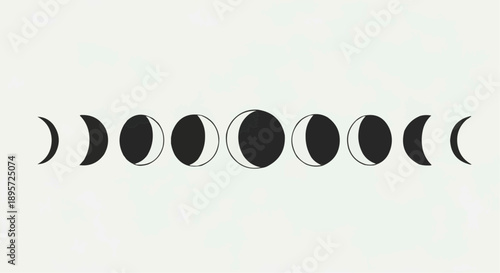 Vector illustration of lunar phases during Ramadhan, showcasing moon cycle in a minimalist style