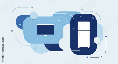 Abstract illustration featuring household appliances in a modern design aesthetic