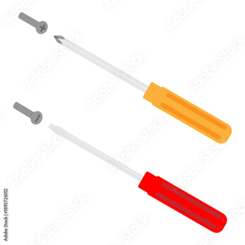 プラスドライバーとマイナスドライバーとボルトのイラストセット