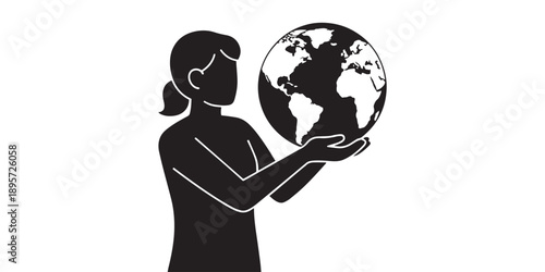 Woman holding globe in her hands, symbolizing global connection, environmental responsibility, and international awareness