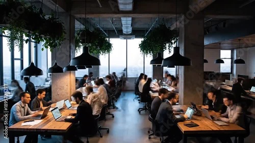 Busy Coworking Space Timelapse with Digital Nomads Working on Laptops
