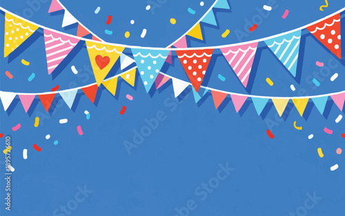 Colorful Celebration Bunting Flags with Confetti
