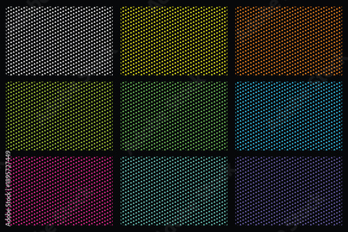 Minimalist Geometric Triangle Pattern Background Set in Multiple Colors on Black Background Vector Illustration.