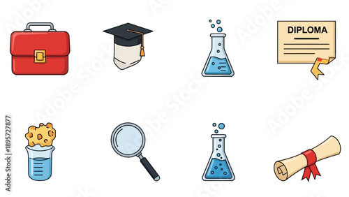 Education Icons Representing Learning and Science.