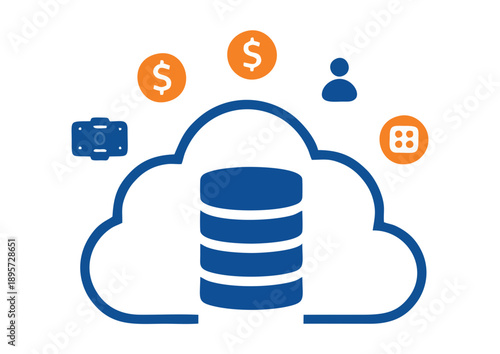 Cloud Data Center with Cloud and Server Icons