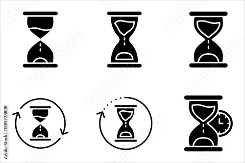 anti-aging hourglass line icon set, simple standby waiting slow down flat design vector illustration on white background