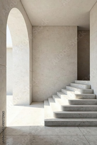 Modern Minimalist Architecture Sunlit Stone Staircase in a Light-Filled Interior Space