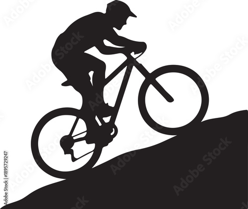 Silhouette of a cyclist riding an off-road bicycle uphill, symbolizing challenge and perseverance.