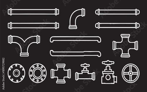 Industrial Pipeline and Plumbing System Icon Set