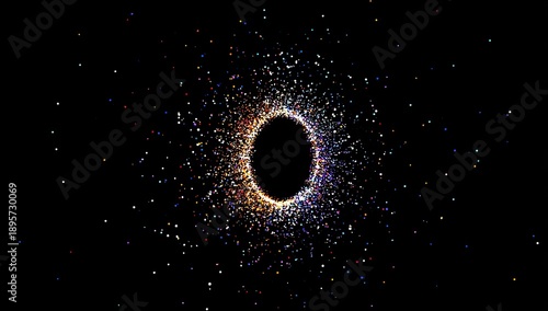 Black hole effect with multicolored dust particles on a solid black background