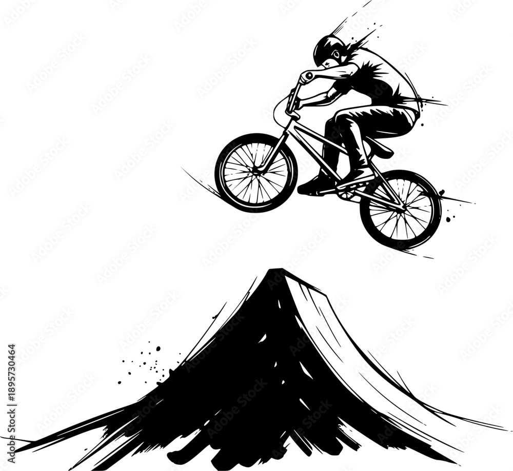 Fototapeta premium Dynamic BMX Rider in Mid-Air Stunt - Artistic Ink Illustration o 