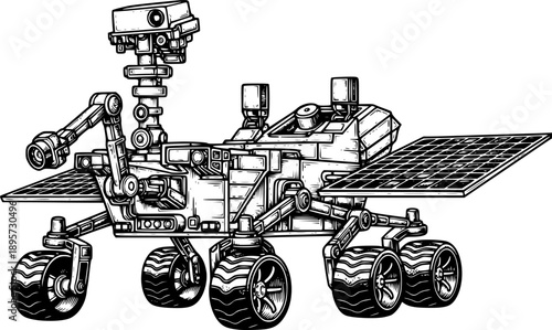 Detailed Engraving of Mars Rover Vehicle for Scientific Explorat
