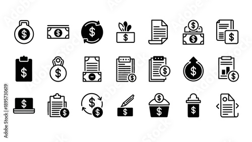 Financial Icons Set with Dollar Symbols.