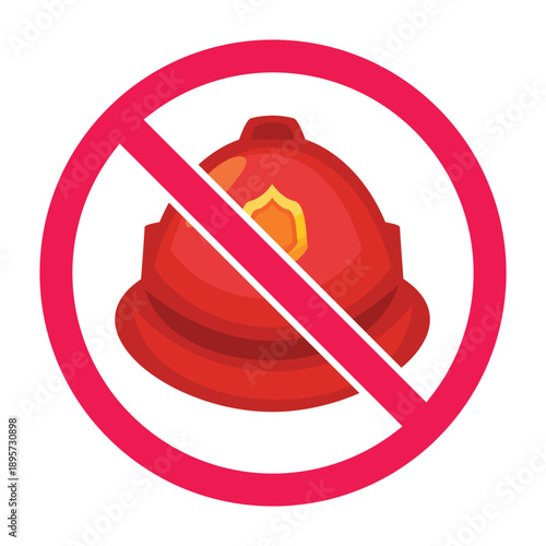 Forbidden sign with fire helmet icon, firefighter helmet prohibited sign, vector illustration