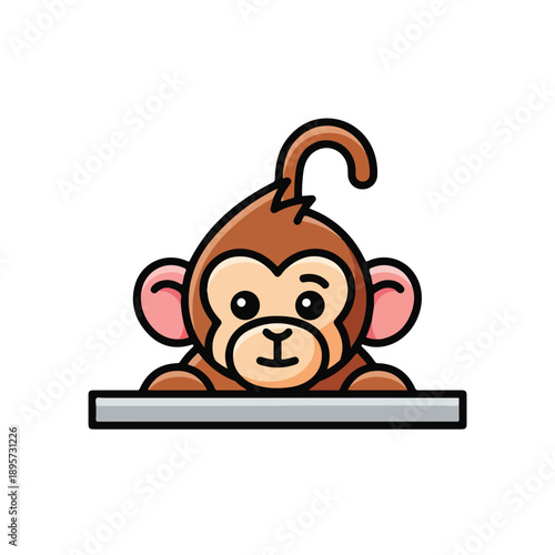 Canvas Print A cute cartoon monkey peeking over a surface