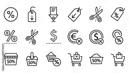 Sale Icons with Discount Symbols.