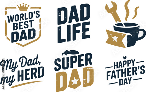 Fathers Day lettering badges, worlds best dad, dad life, my dad my hero, super dad, fathers day coffee
