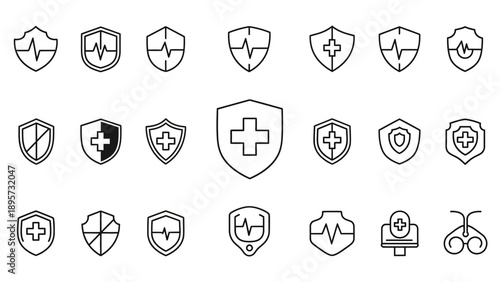 Medical Icons Collection Shields Cross Symbols.