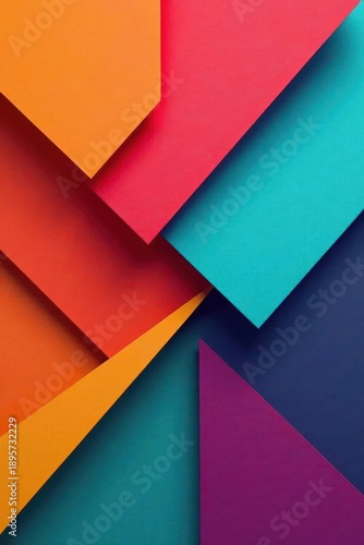 Abstract Colorful Geometric Shapes Overlapping Design Featuring Vivid Hues and Sharp Angles