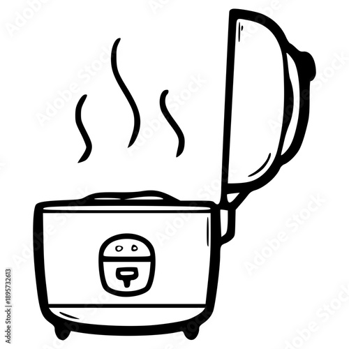 doodle opened rice cooker illustration hand drawn outline vector