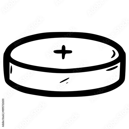 doodle button cell battery illustration hand drawn outline vector