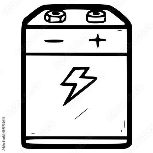 doodle battery 9v illustration hand drawn outline vector