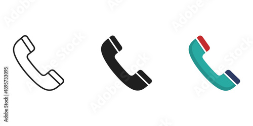 Three phone handset icons in different colors and styles on white background