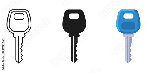 Set of modern detailed keys in different colors and styles