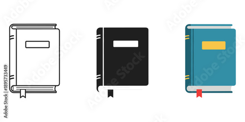 Three stylish book illustrations in different colors and designs