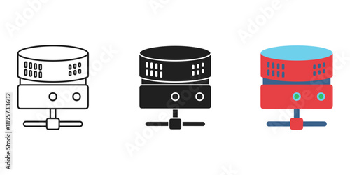 Set of three database server icons in different styles