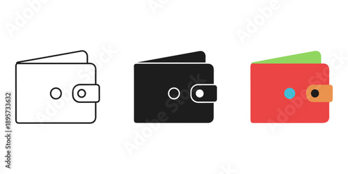 Colorful wallet icons in white black and red on plain background