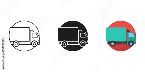 Delivery truck icons set in different styles